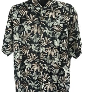 Pierre Cardin Black Short-Sleeve Tropical Leaf Button-Down Shirt VTG Men’s SzM